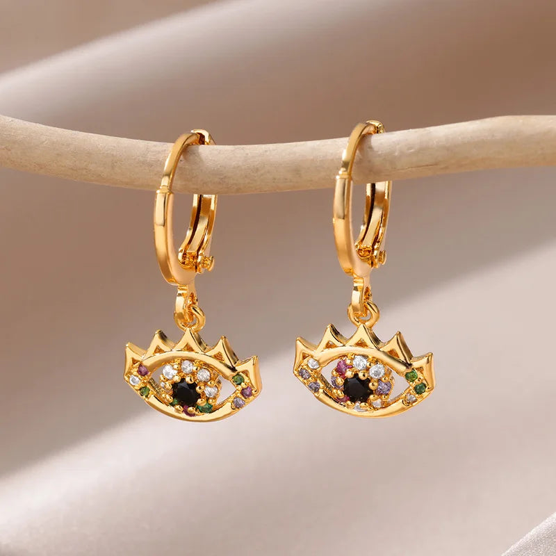 Evil Eye Drop Earrings for Women Gold Stainless Steel Vintage Jewelry Gift