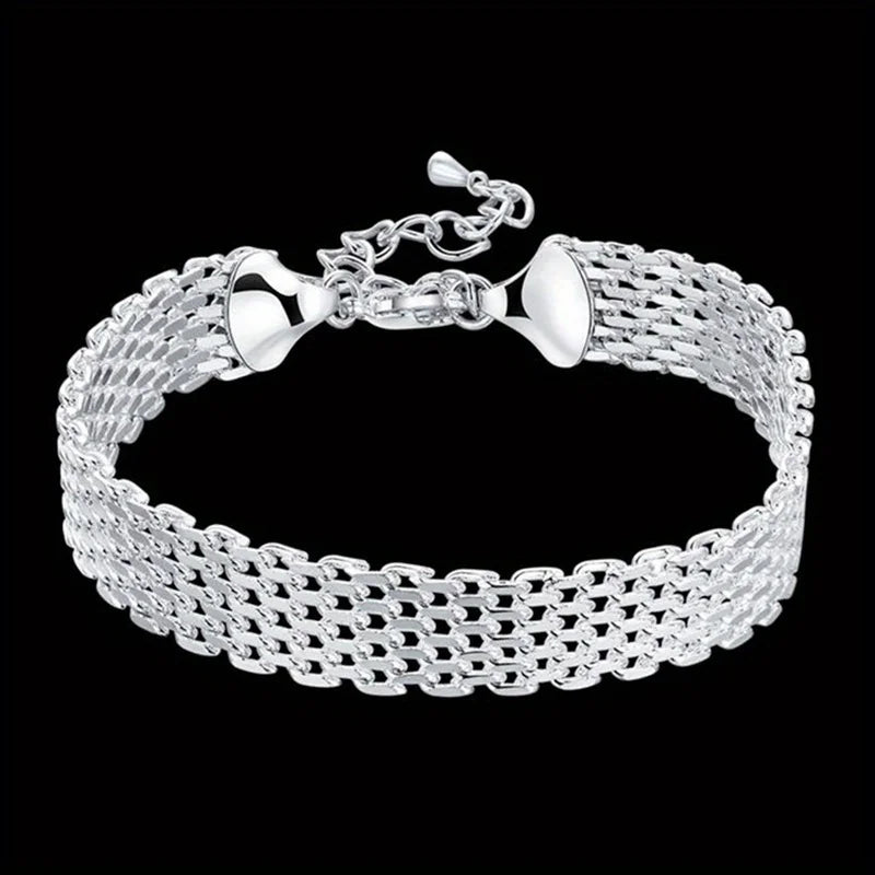 Sterling Silver Mesh Braided Bracelet for Women Party Jewelry Gift