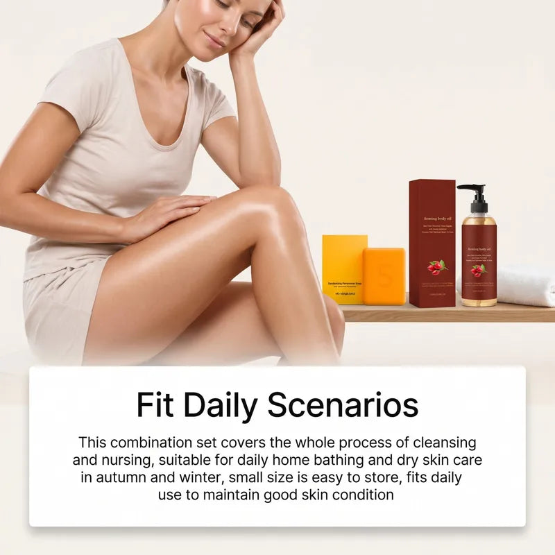 Persimmon Bath Soap & Firming Body Oil Set - Hydrating Deep Clean & Skin Firming