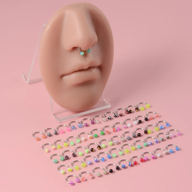 50PCS Colorful Body Piercing Jewelry Set - Nose, Septum, Eyebrow, Ear