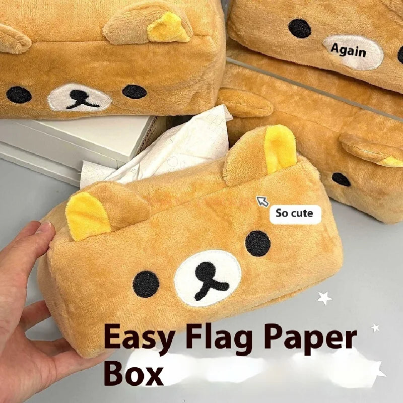 Cute Bear Plush Tissue Box Holder - Cartoon Style Paper Towel Organizer for Home & Kitchen