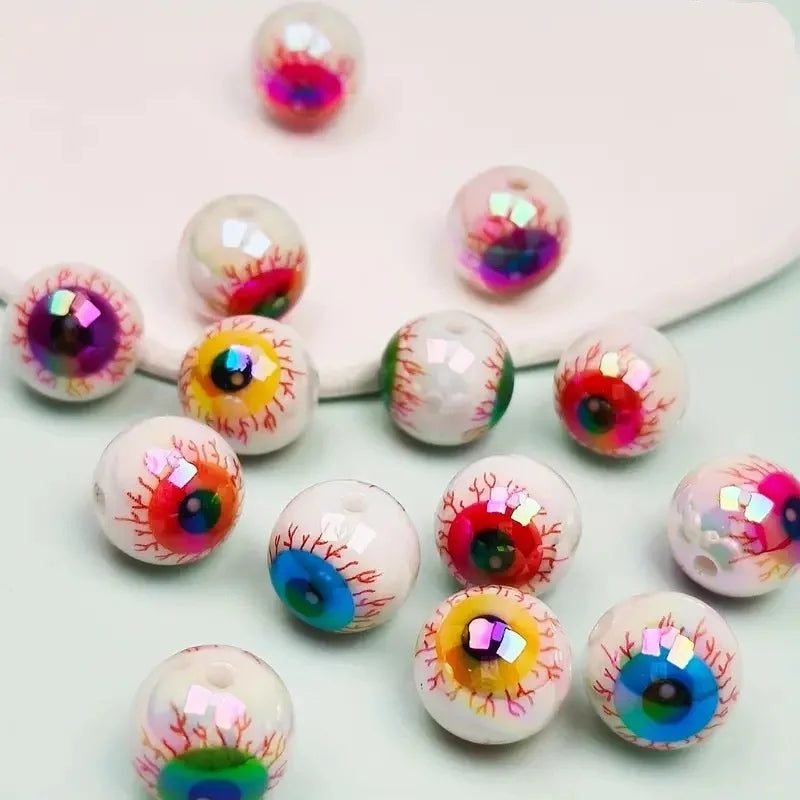 16mm Colorful Acrylic Eyeball Beads - 10pcs Spooky Halloween Jewelry Spacer Beads