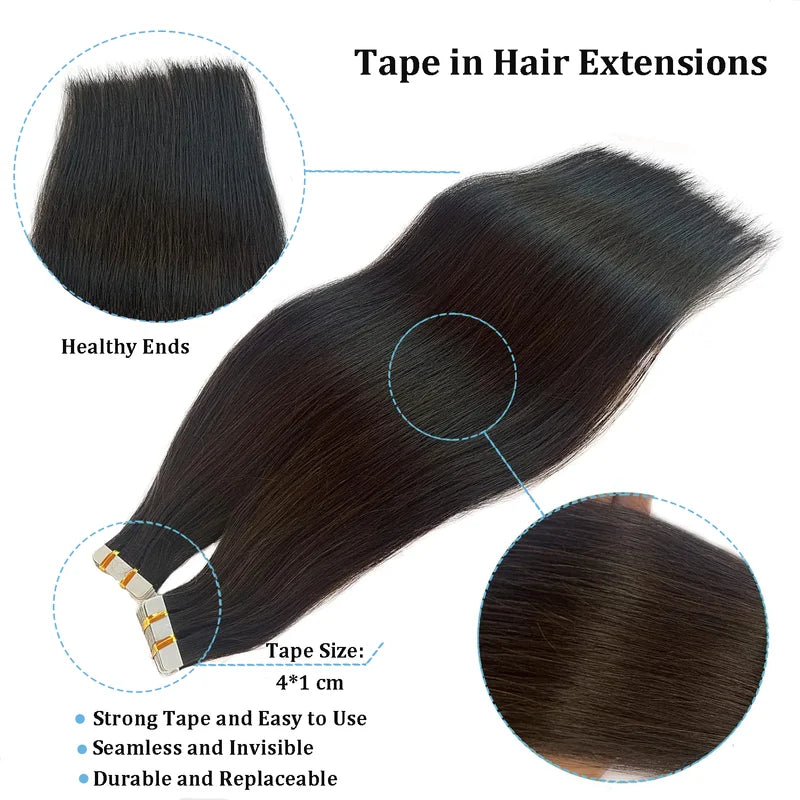 Human Hair Tape-In Extensions - High-Quality Brazilian Straight Hair