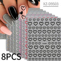 8-Color Set 3D Love Heart Nail Stickers Self-Adhesive Decals for DIY Manicure Valentines