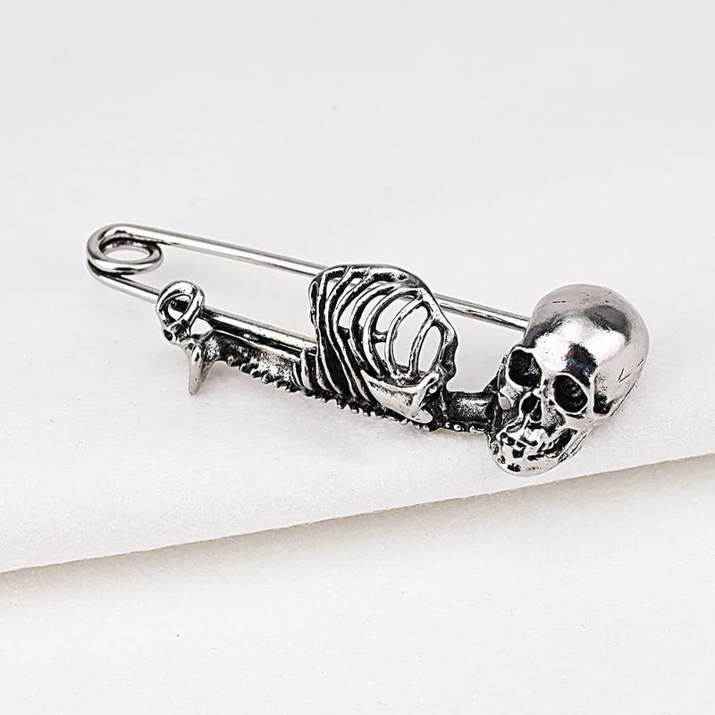 Vintage Halloween Skeleton Brooch Spooky Gothic Skull Pin for Clothing Accessories