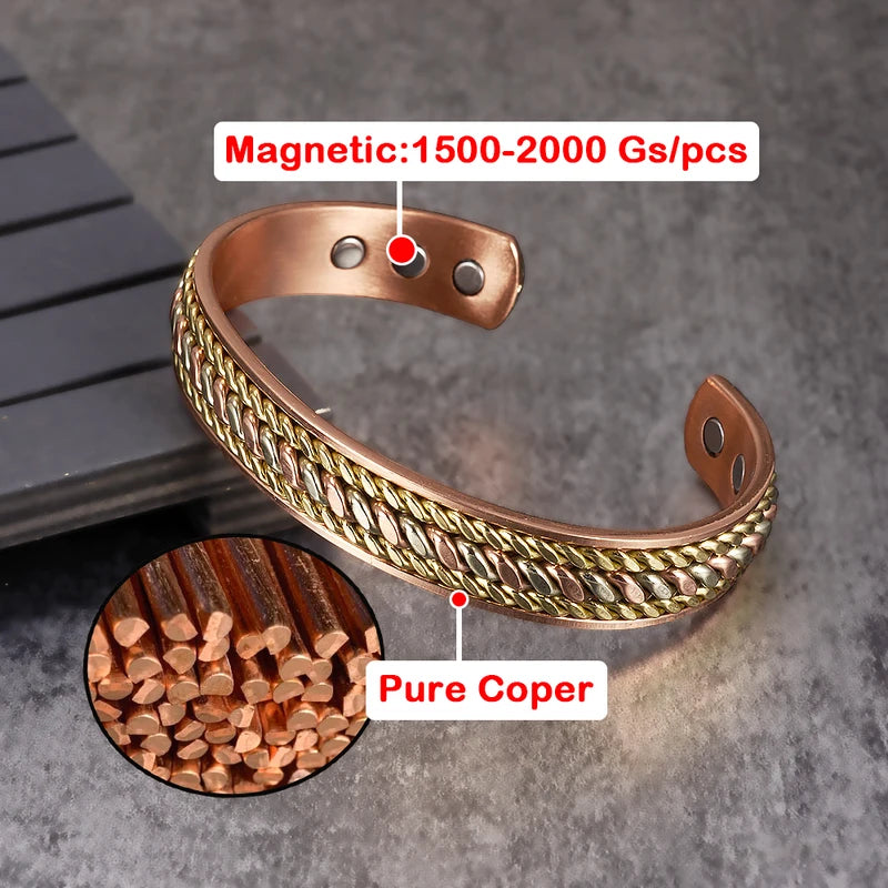 Magnetic Copper Bracelet Adjustable Men Women Health Jewelry - Resizable Cuff Bangles