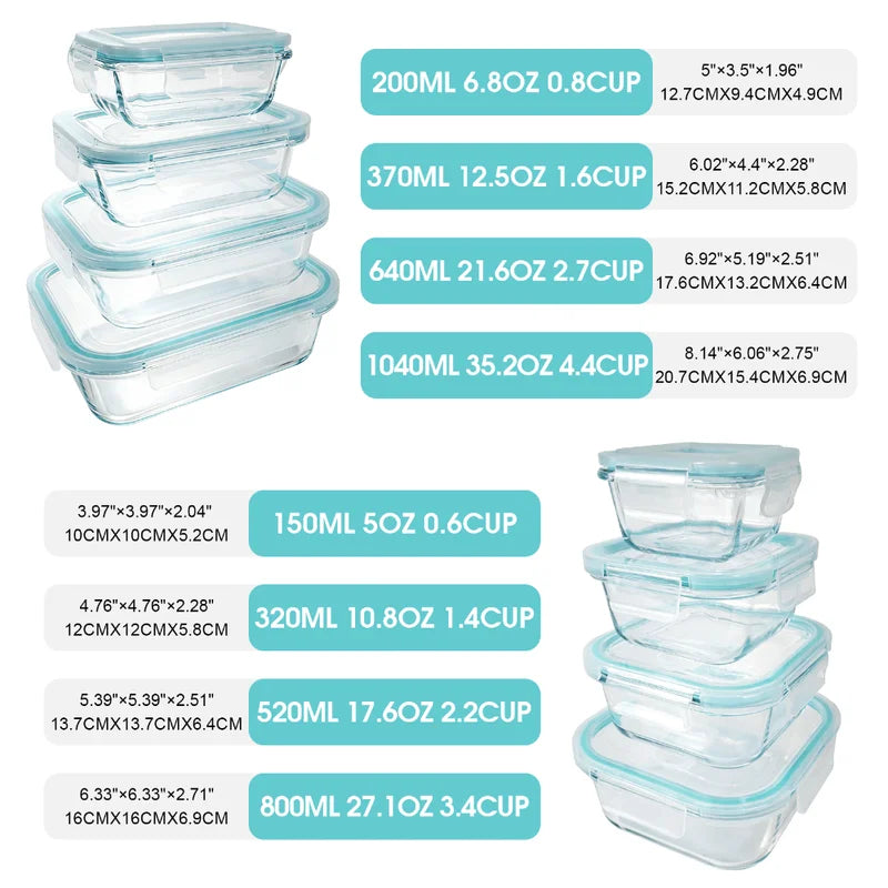 Glass Food Storage Containers Set - Leakproof Microwave Safe Kitchen Organizer