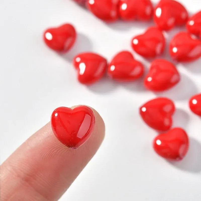 Red Heart Beads for Jewelry Making - 10pcs Resin DIY Necklace Earrings Bracelets
