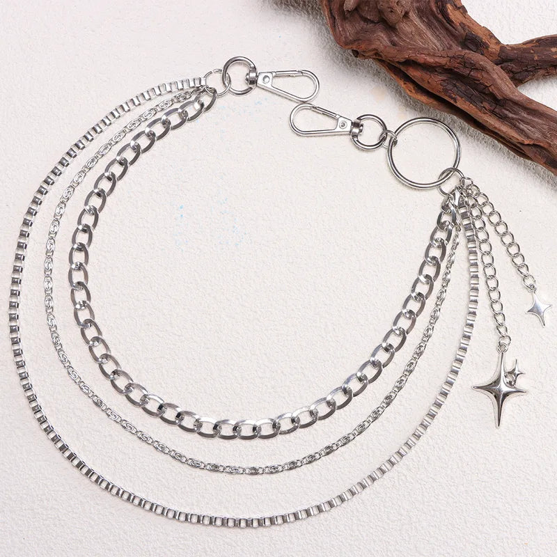Unisex Multi-Layered Star Pendant Chain - Metal Pants Accessory