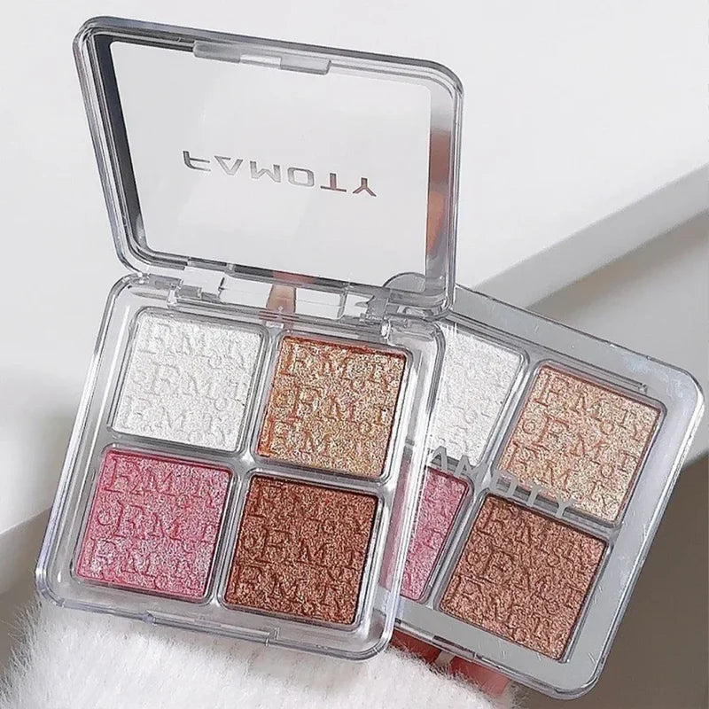 4-Color Face Highlighter Palette Natural Glow Waterproof Glitter Makeup