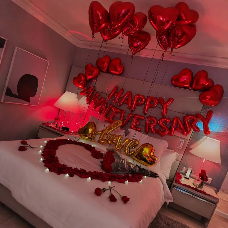 Anniversary Balloon Banner Rose Petals Decor for Wedding & Valentine
