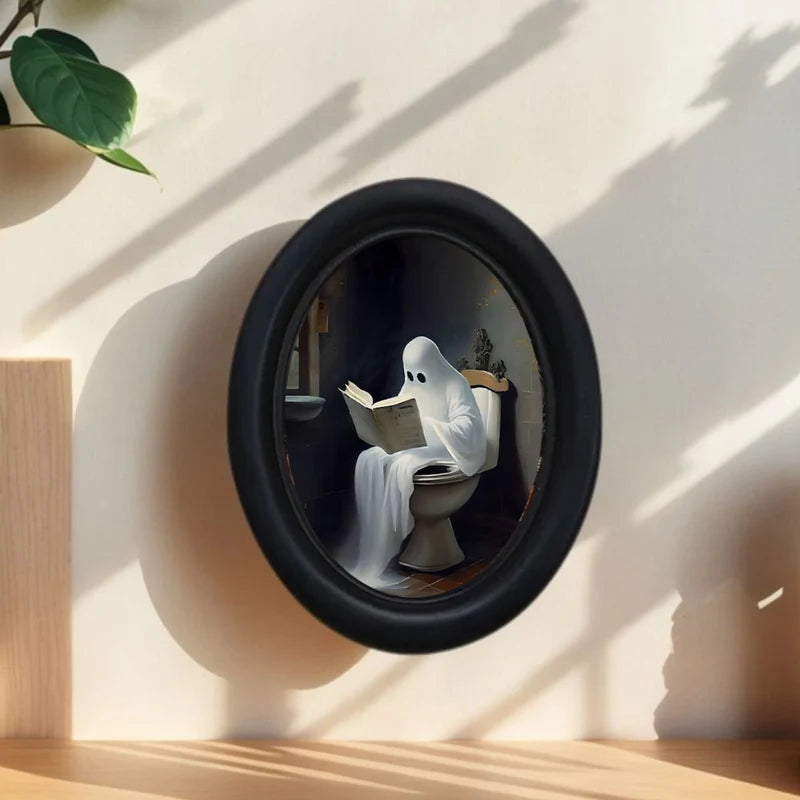 Halloween Ghost Toilet Reading Wooden Wall Art - Handmade Rustic Decor