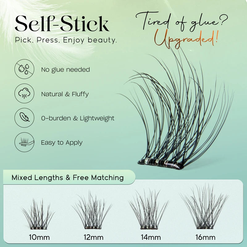 Self-Adhesive Fake Eyelashes No Glue Needed Wispy Cluster Lashes