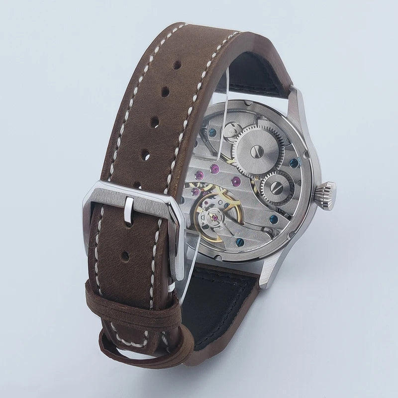 Luxury Sapphire Glass Men's Mechanical Watch 42mm Water Resistant Leather Strap