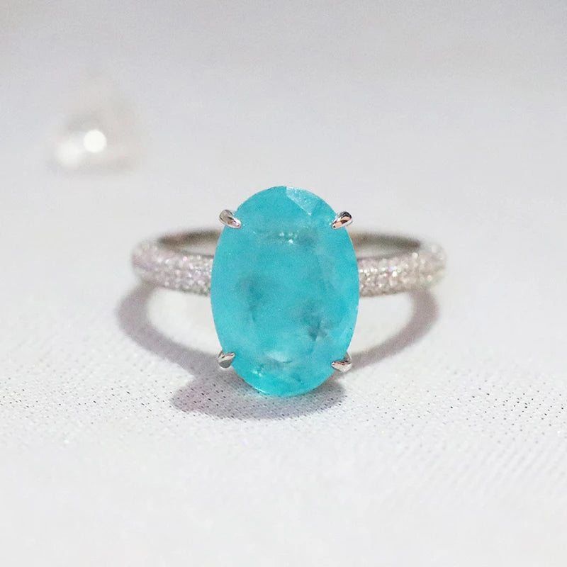 925 Sterling Silver Oval Ring for Women with Paraiba Tourmaline – Engagement Wedding Jewelry
