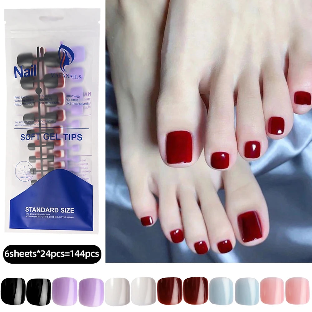 120pcs French Tip Press-On Toe Nails Short Square Glossy False Foot Nails Set