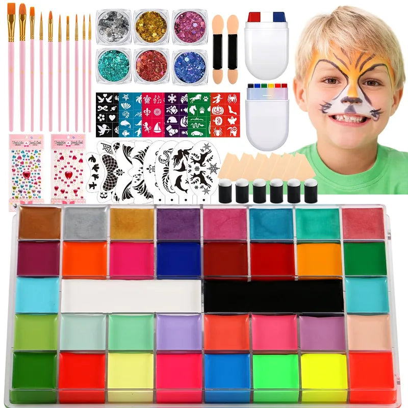 12-Color Fluorescent Halloween Face Paint Set for Children & Theatrical Use