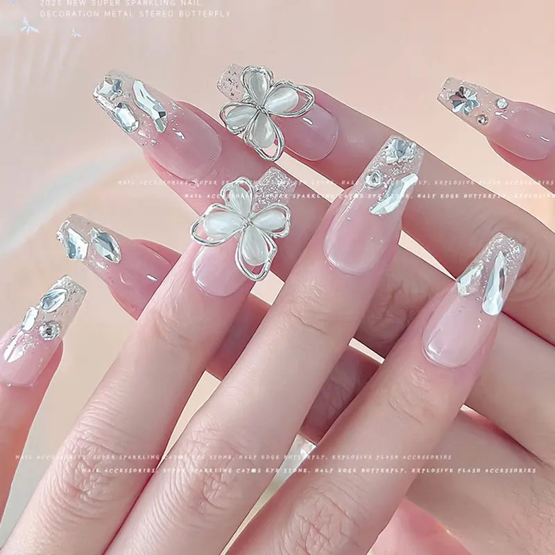 Crystal Butterfly Nail Charms 3D Hollow Cat's Eye Alloy Nail Gems Set