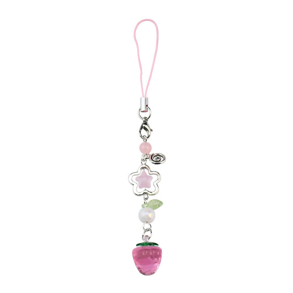 Y2K Handmade Fruit Keychain Set - Strawberry & Peach Fairytale Charm for Girls