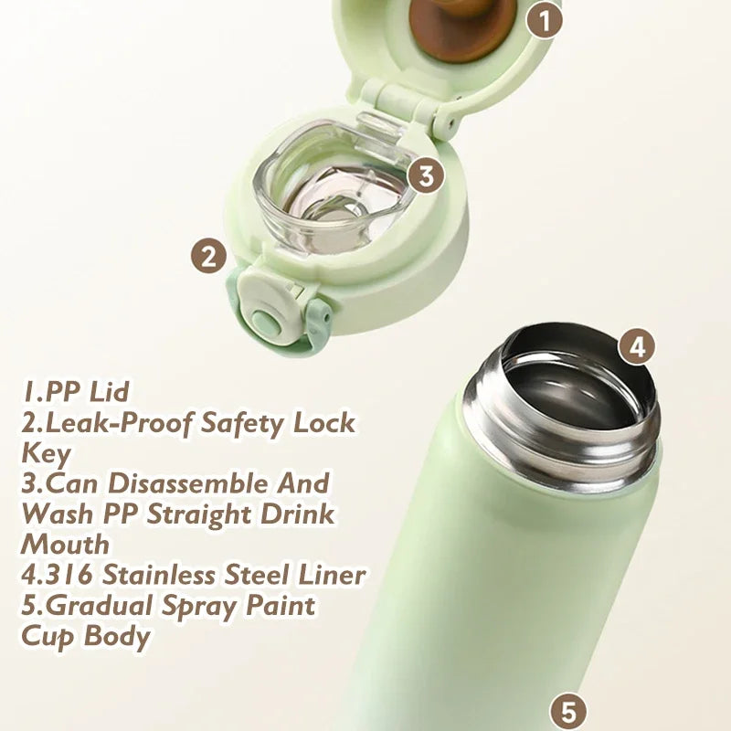 500ml Stainless Steel Vacuum Water Bottle with Leak-Proof Lid and Carry Handle