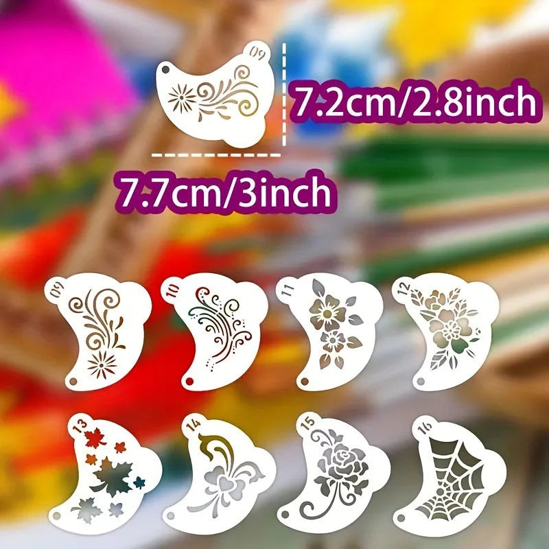 16PCS Reusable Face Painting Stencils for Children Cartoon Flower Heart Body Art