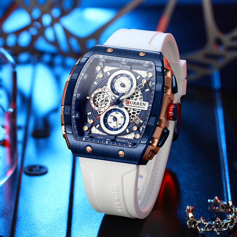 Luxury Square Men's Waterproof Luminous Chronograph Watch with Date