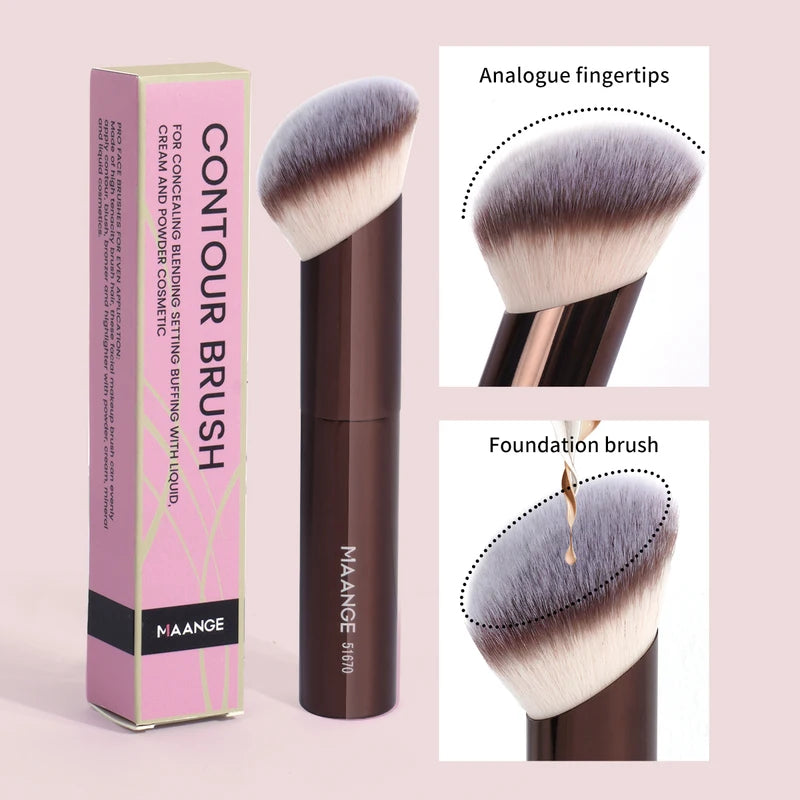 Professional Angled Flat Foundation Makeup Brush for Blending and Sculpting