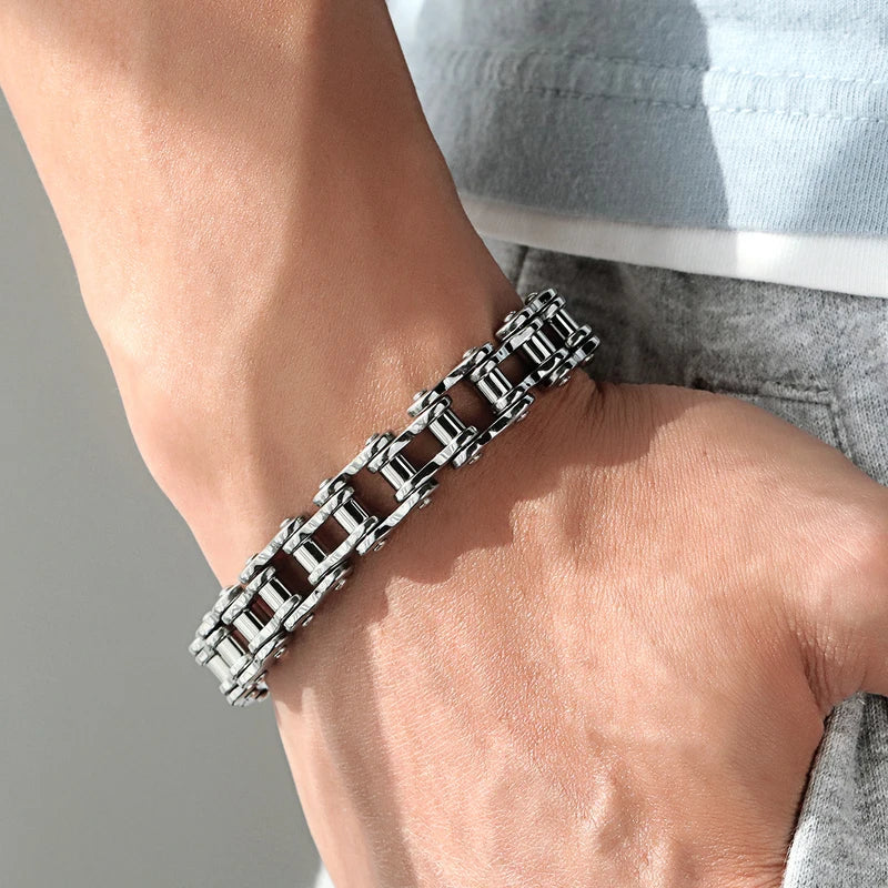 Mens Stainless Steel Biker Chain Bracelet Punk Jewelry Motorcycle Link Bangles