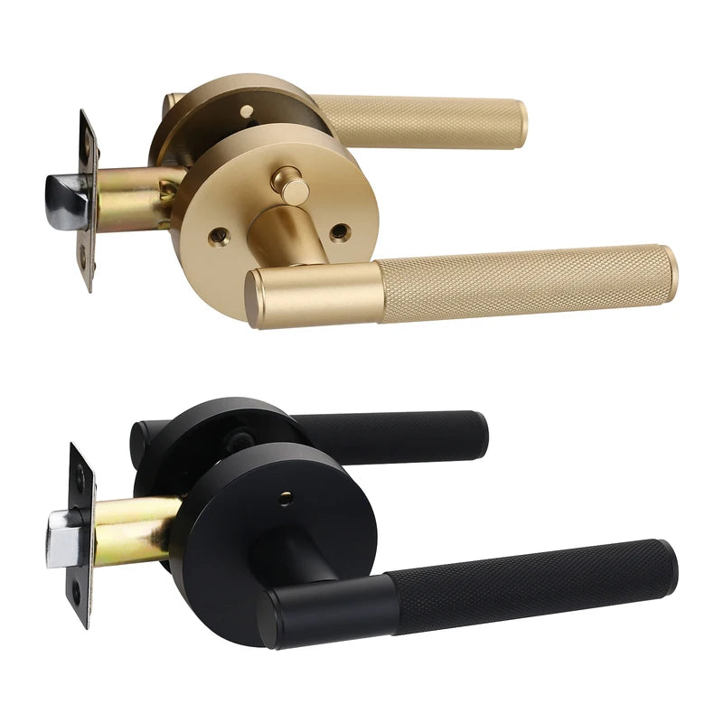 Viladepot Privacy Door Handle Set - Knurled Lever Reversible Lock for Bedroom & Bathroom