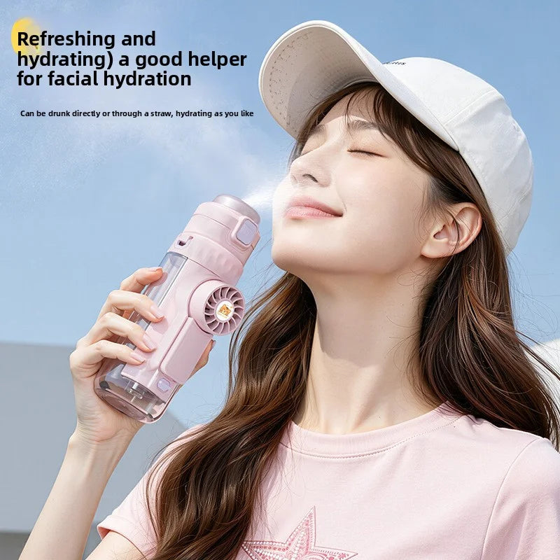 Portable Water Spray Fan with Water Cup for Kids - Handheld Multi-Functional Personal Fan