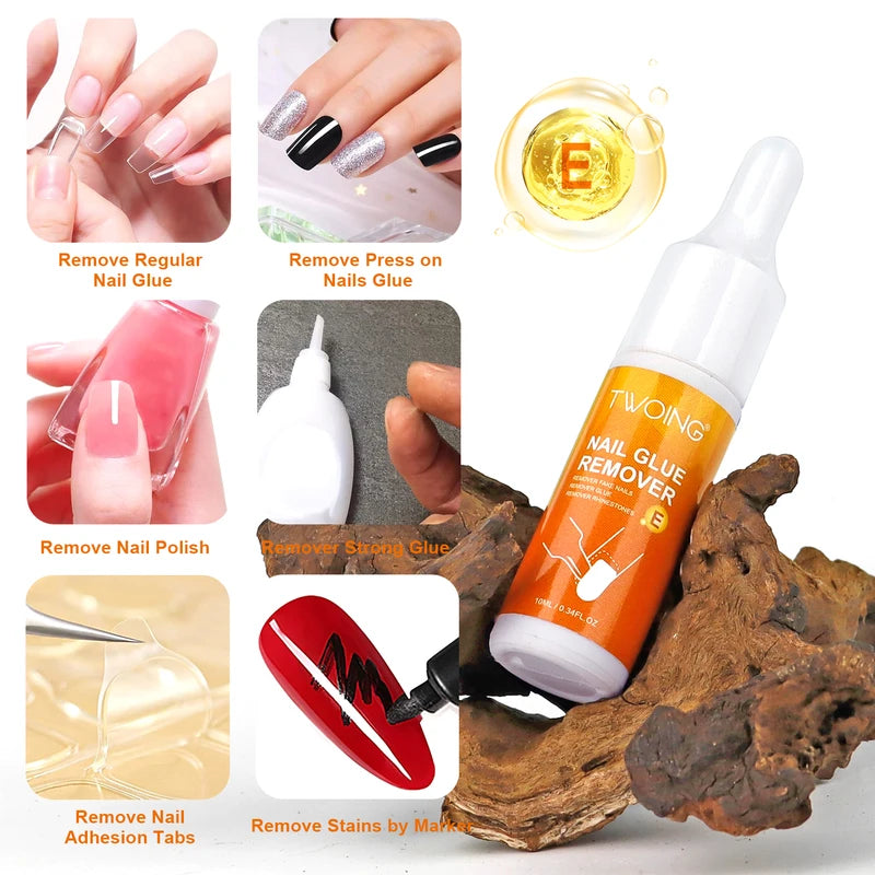 Twoing Nail Glue & Remover Set - Fast-Drying Strong Adhesive for Press-On Nails and Rhinestones