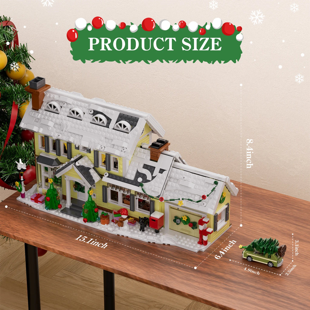 Christmas Village Building Set with Snow House and Car - 1484pcs Kids Holiday Toy