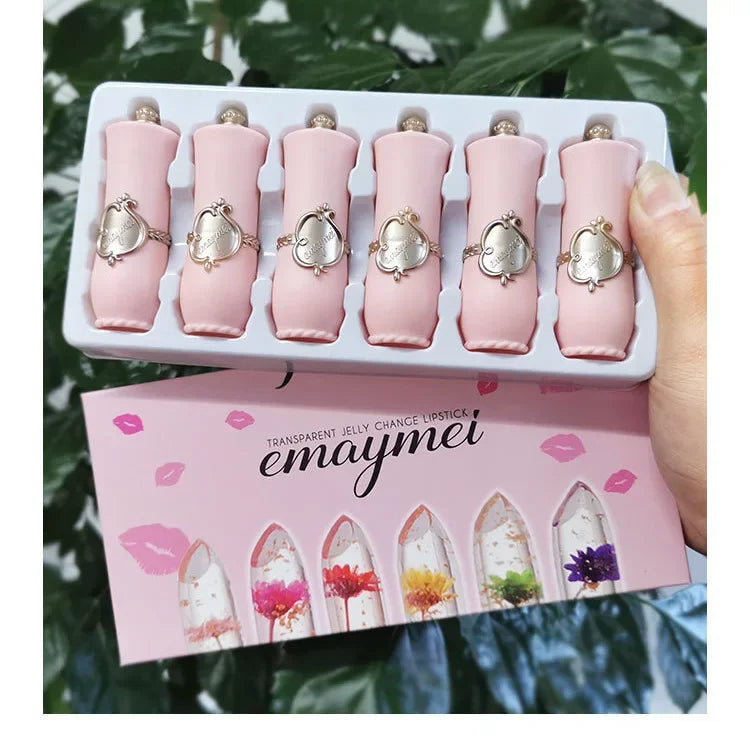 Color-Changing Lipstick Set with Dry Flower Jelly & Long-Lasting Moisture, 6 Pieces