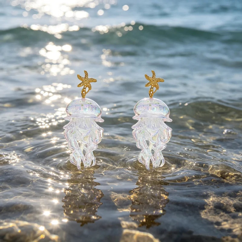 Ocean Starfish Jellyfish Acrylic Earrings for Women - Summer Vacation Style Jewelry