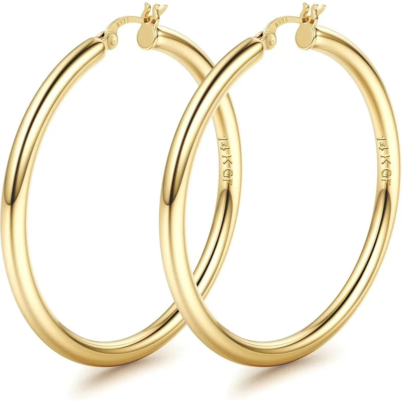 Chunky Hoop Earrings for Women 14K Gold Plated Hypoallergenic Lightweight Jewelry