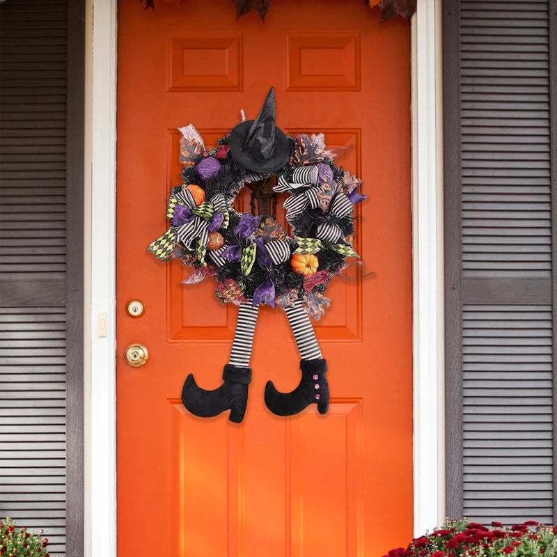 Halloween Witch Wreath with Legs Garland Wall Hanging Door Decor