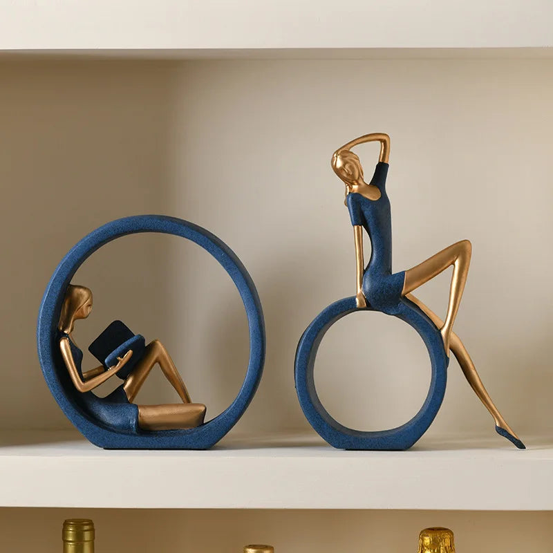 Girl Reading and Yoga Resin Figurine Set - Home Decor Sculptures, Gift for Living Room or Office