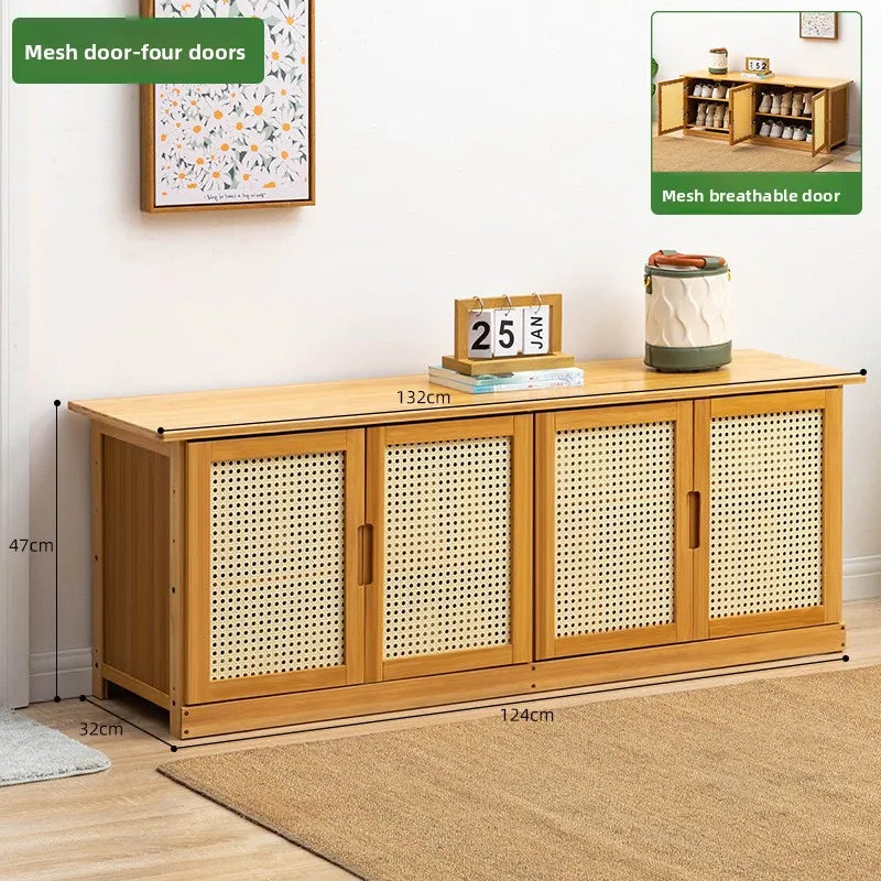 Wooden & Bamboo Shoe Cabinet with Door Storage and Stool - Multi-Color Options