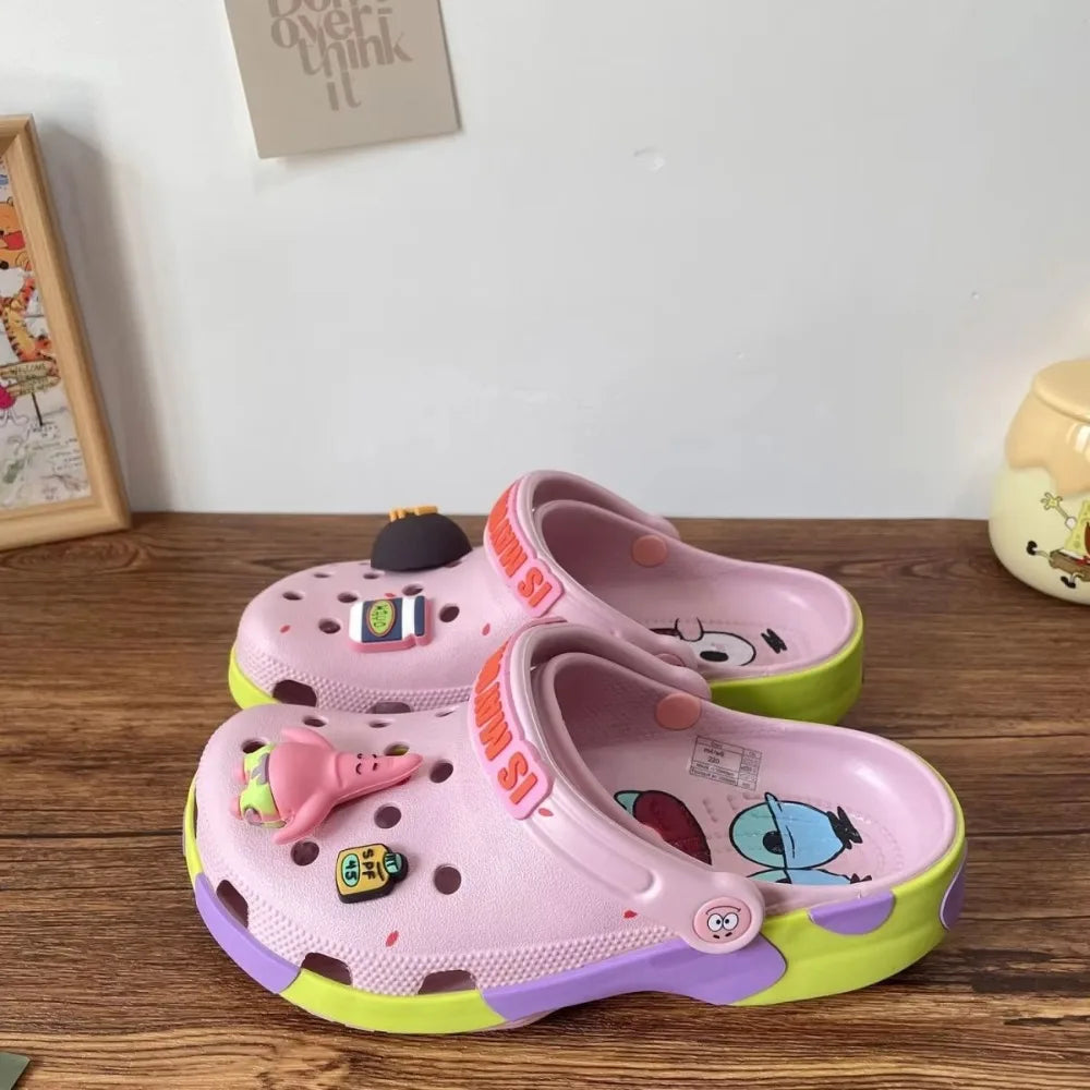 Cartoon Couple Beach Sandals for Summer Non-Slip Anime SpongeBob Patrick Shoes EVA Closed Toe Comfortable Summer Sandals