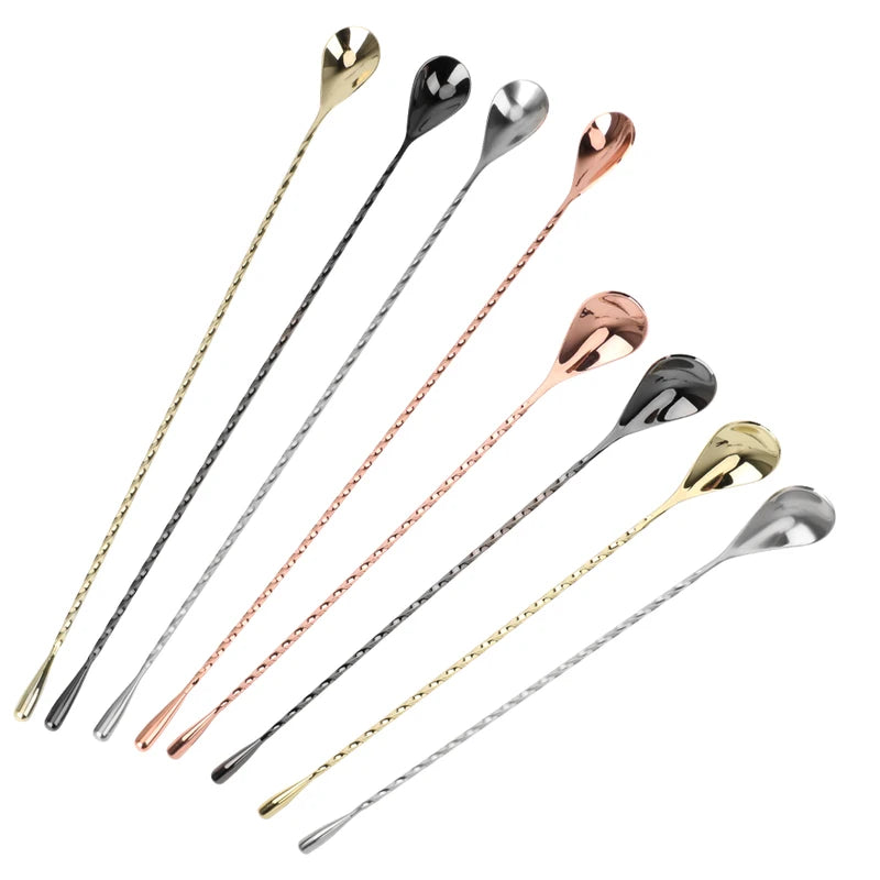 Stainless Steel Cocktail Mixing Spoon 30/40cm Bar Stirrer Teardrop Spiral Pattern