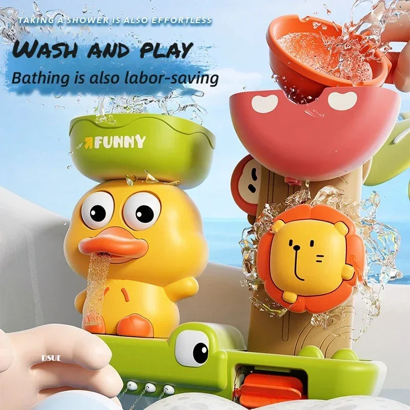 Baby Bath Toy Waterwheel with Suction Cup - Duck & Flower Shapes for Shower & Tub - Unisex Kid Gift