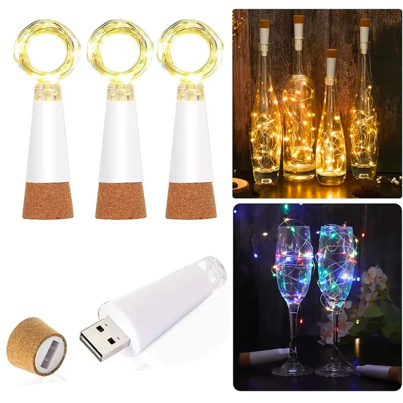 Rechargeable LED Cork Bottle String Lights for Home Party Wedding Christmas