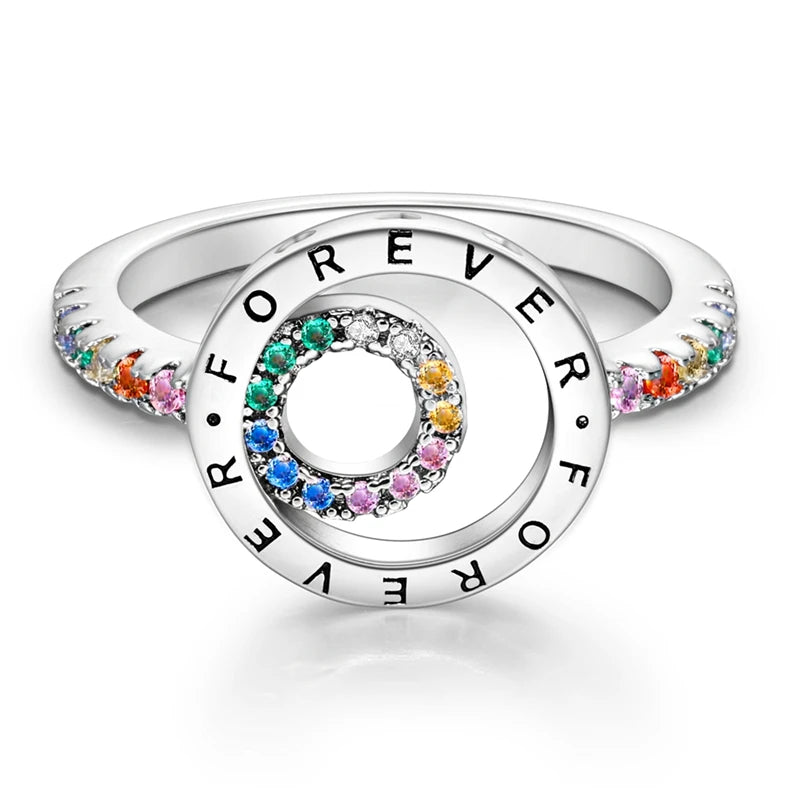 925 Sterling Silver Eternity Double Band Pave Colored Rings for Women Girls Jewelry