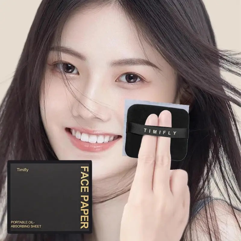 Facial Oil Blotting Paper with Mirror & Powder - Natural Bamboo Charcoal, Portable