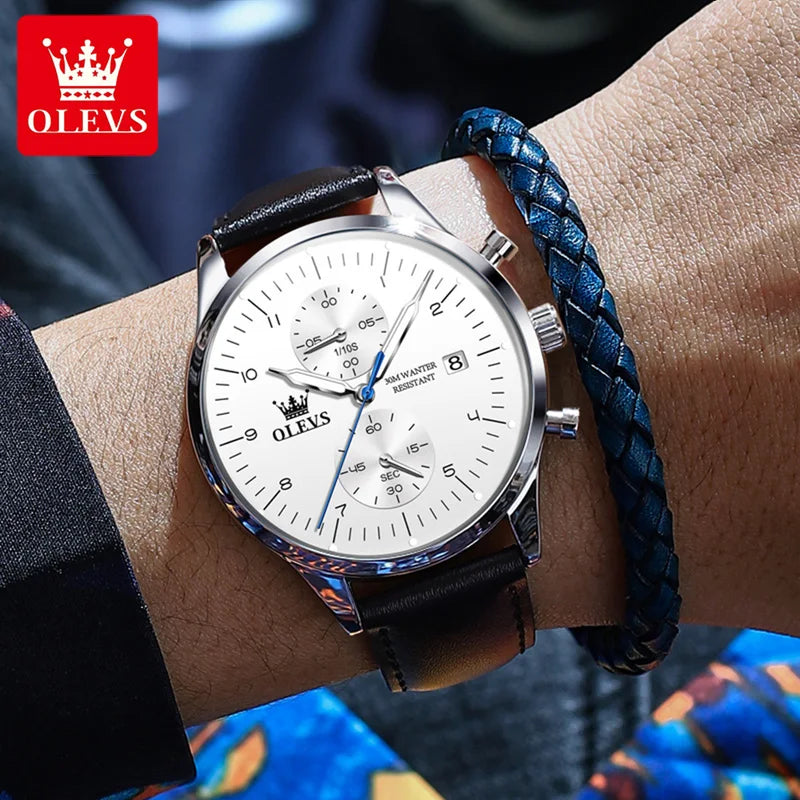 Men's Luxury Leather Strap Quartz Watch Waterproof Business Timepiece