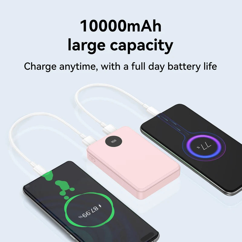 Portable 10000mAh Power Bank with Digital Display Dual USB & USB-C Charging
