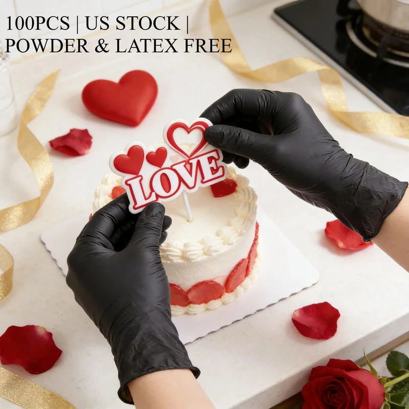 Heavy Duty Black Nitrile Gloves 100PCS - Food Safe, Powder & Latex Free, Durable Kitchen & Medical Use