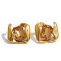 Multi-Color Crystal Square Stud Earrings 16K Gold PVD Plated Jewelry