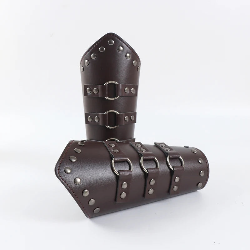 Medieval Arm Warmers Gothic Leather Bracelets Cosplay Wristbands Adjustable