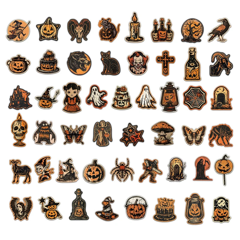 50PCS Waterproof Halloween Stickers Pumpkin Witch Handmade Phone Laptop Luggage Decals